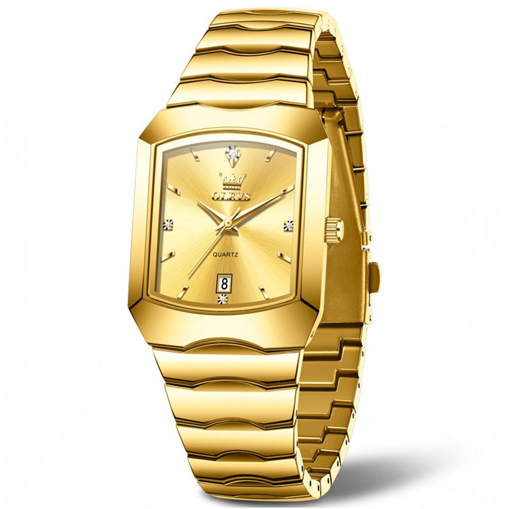 OLEVS Brand Full Gold Square Dial Men Watch Date Display Quartz Wristwatch Alloy Waterproof Luxury Business Male Watches
