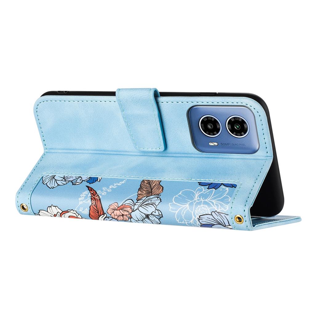 For Motorola Moto G 5G (2024) Case Flower Pattern PU Leather Phone Cover with Card Holder