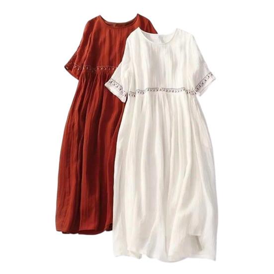 Vestido de Verano para Mujer Talla Grande Boho Manga Corta Cuello Redondo Suelto Largo Casual Fluido Playa Vestido Línea A