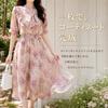 Long Short Floral Cute Ribbon Resort Plus Loose Slimming Office Commuting Casual Summer [MEME XTRA] Women's Dress, Sleeve, Print, Frills, Dress,
