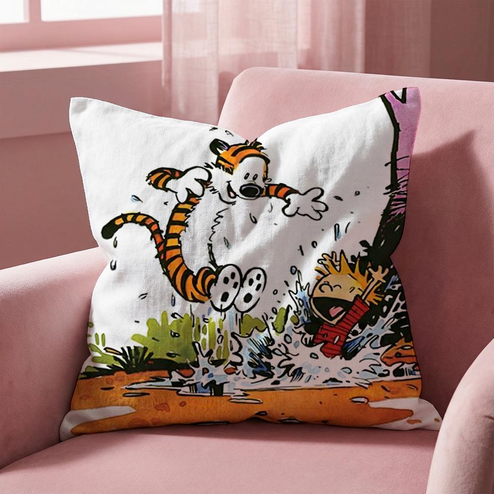 C-Calvin and H-Hobbes Cushion Cover Multi-Scene Pillow Cover for Home & Car - Reversible, Soft & Durable for Daily Use