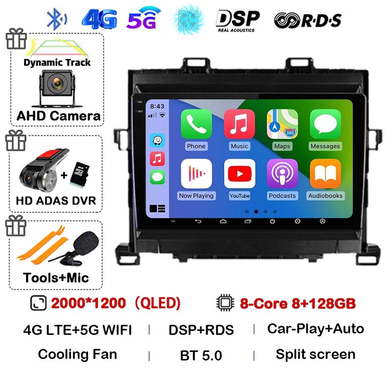 Android 14 Carplay Auto  For Toyota Alphard H20 2008-2012 2013 2014 Car Radio GPS Stereo Multimedia Player Head Unit WIFI+4G DSP