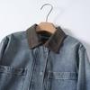 Korean Retro Color Block Lapel Pocket Denim Jacket - Women's Long Sleeve Autumn Style