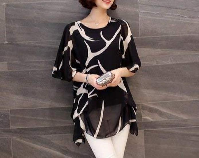 Aspersio Beautiful Chiffon Design Tops Flared Sleeves Sleeves Tunic Sleeves Slimming Pullover Shirt Sexy Striped Casual Cute Loose Satin Bicolor Round
