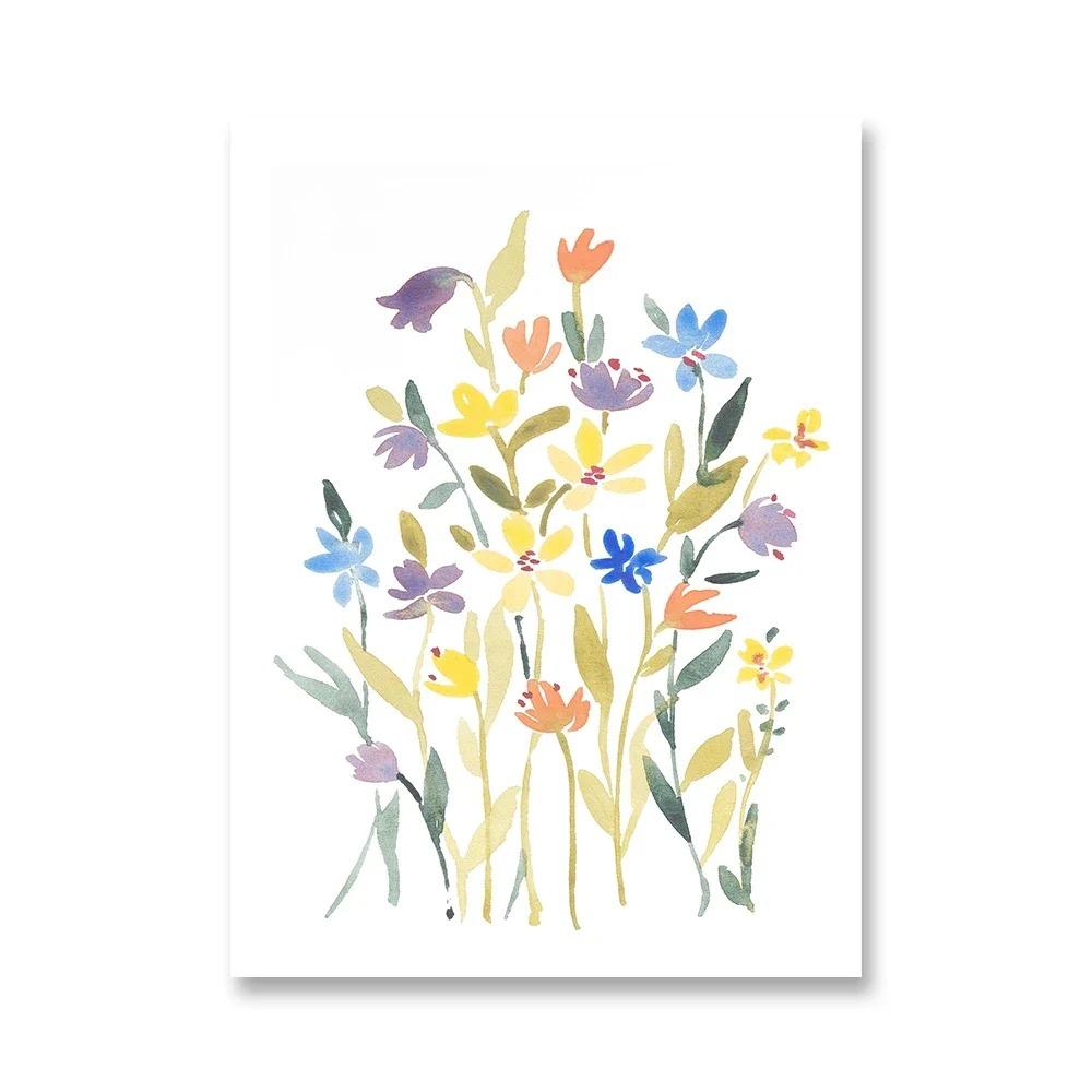 Sulu Boya Kır Çiçeği Posteri Renkli Çiçek Baskıları Bitki Duvar Sanatı Tuval Tablo Oturma Odası Dekorasyonu için Duvar Resimleri