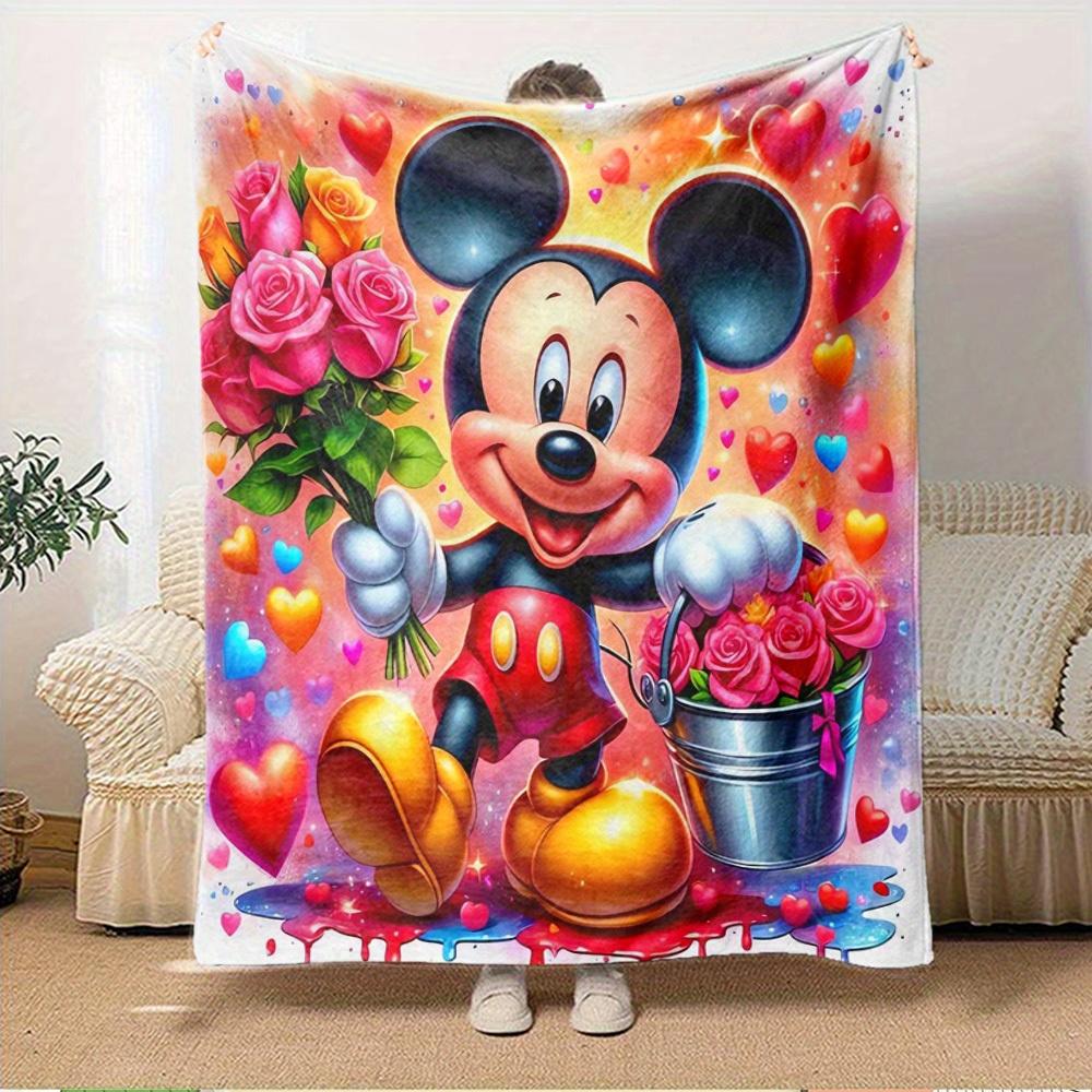 1pc Pieces flannel Mickey floral pattern bed blanket, Valentine's Day gift, home decoration, soft and comfortable