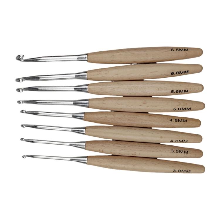 8Pcs Ergonomic Crochet Hook for Beginner Adult Crochet Weaving Crocheting Wood Handle Crochet Hook Needle 3.0mm-6.5mm 1