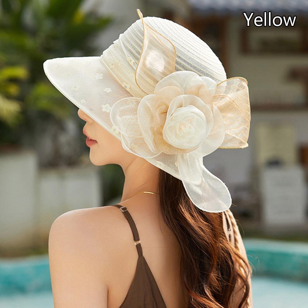 Flower Decor Dotted Sun Hat Wide Brim Beach Hat Fashion Sunshade Cap Women's