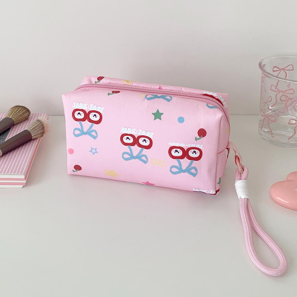 Kawaii Fruit Dog Print Large Capacity Women's Cosmetic Bags Cases Storage Bag with Zipper Female Travel Clutch Bag Handbags