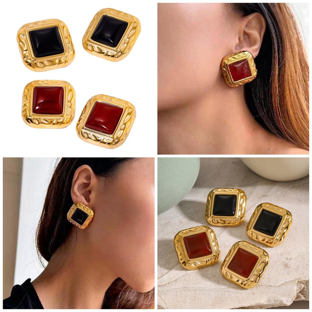 Geometric Elegant Earrings Stainless Steel Texture Ear Jewelry Fashion Square Ear Pin Suitable for Daily and Party Use