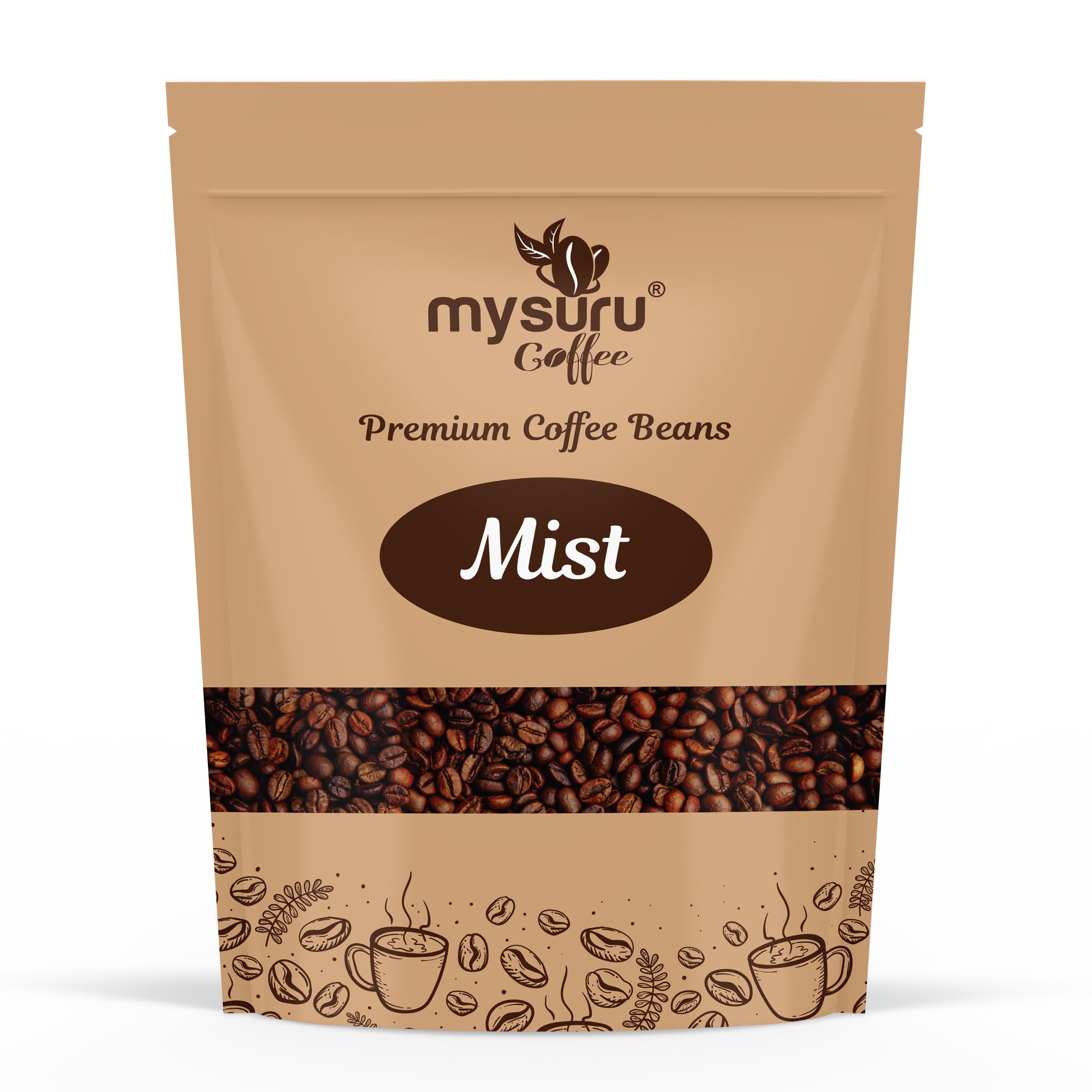 MYSURU COFFEE Premium Whole Roasted Beans [250g - MIST] | Pure Arabica - 100% | Cafe Blend Medium Roast Fresh Single Origin Coffee