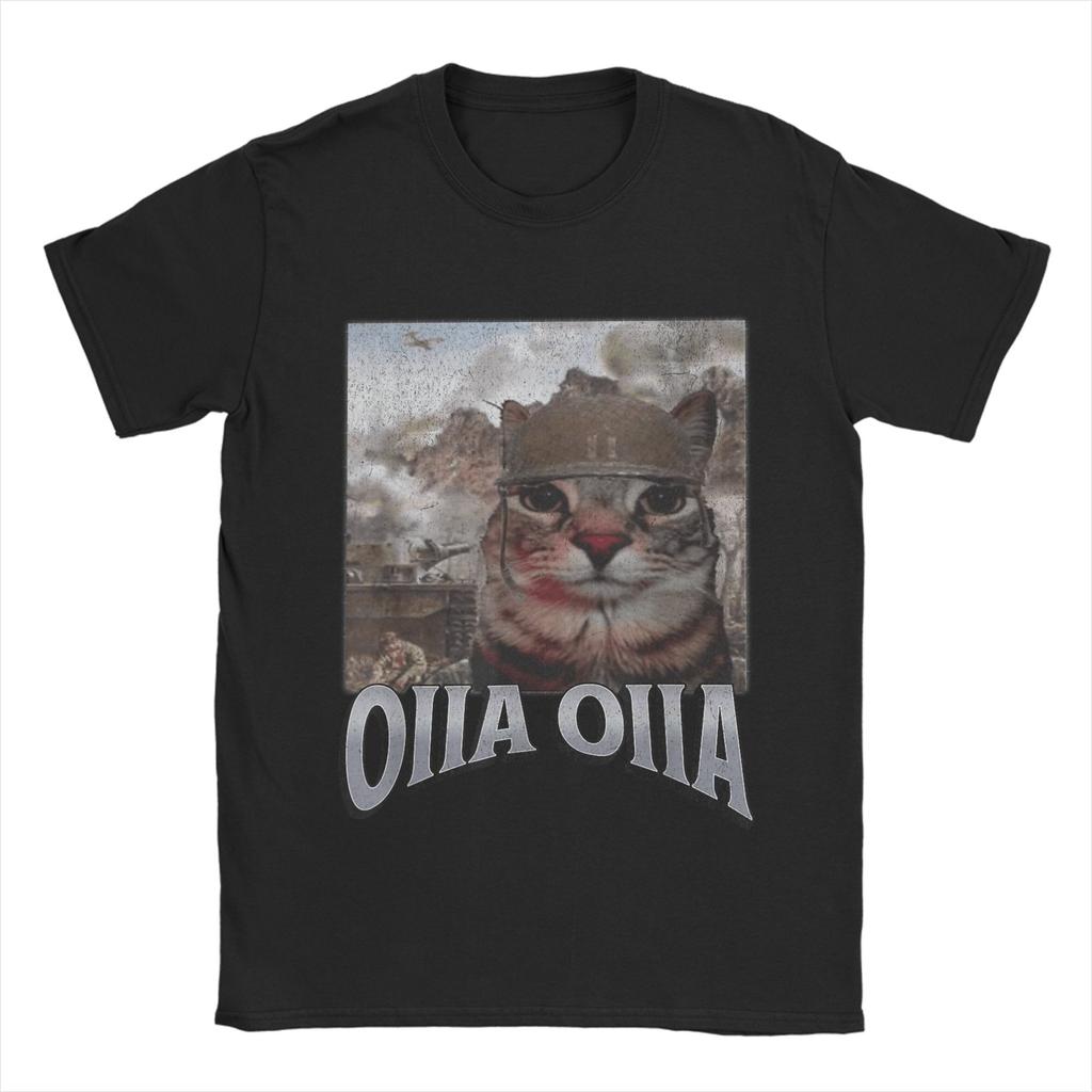 2025 Summer Oiia Oiia Cat Meme 100 Pure Cotton Printed Tshirt  for Men Cotton Novelty Round Neck Funny Short Sleeve Graphic