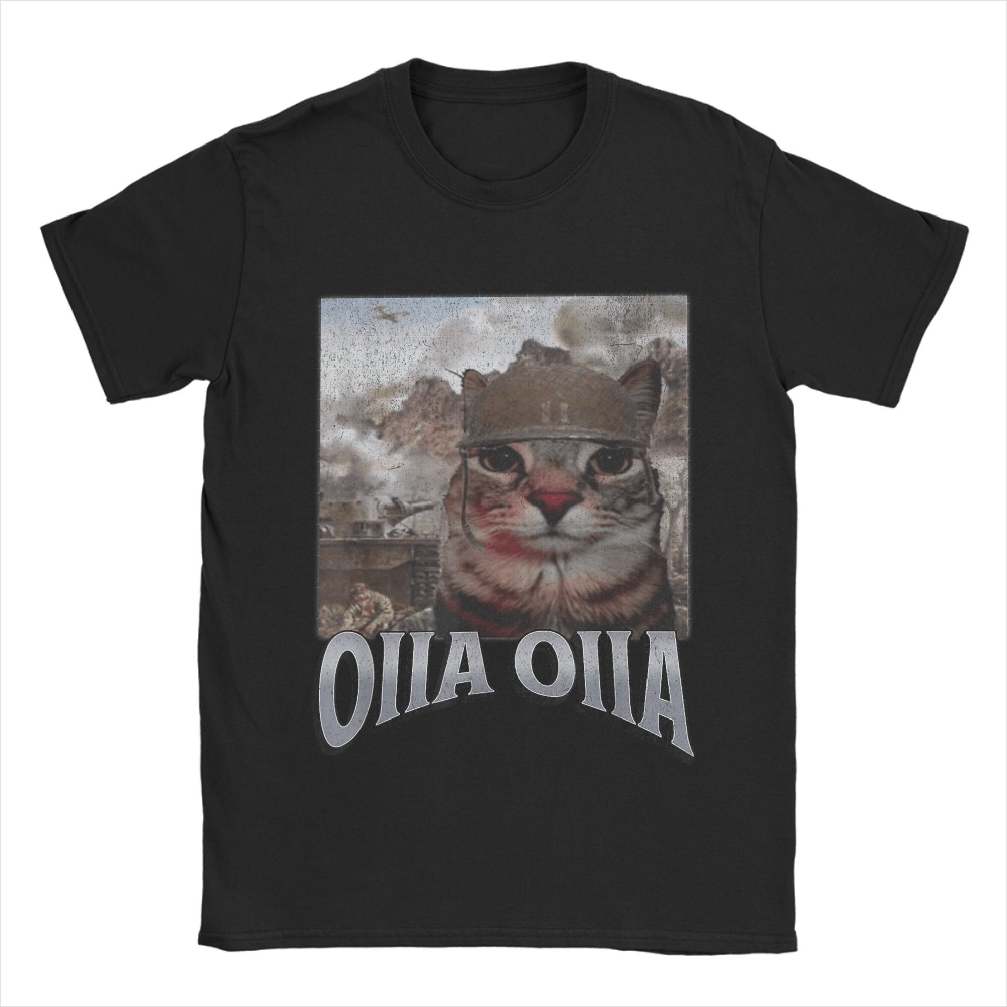 2025 Summer Oiia Oiia Cat Meme 100 Pure Cotton Printed Tshirt  for Men Cotton Novelty Round Neck Funny Short Sleeve Graphic M