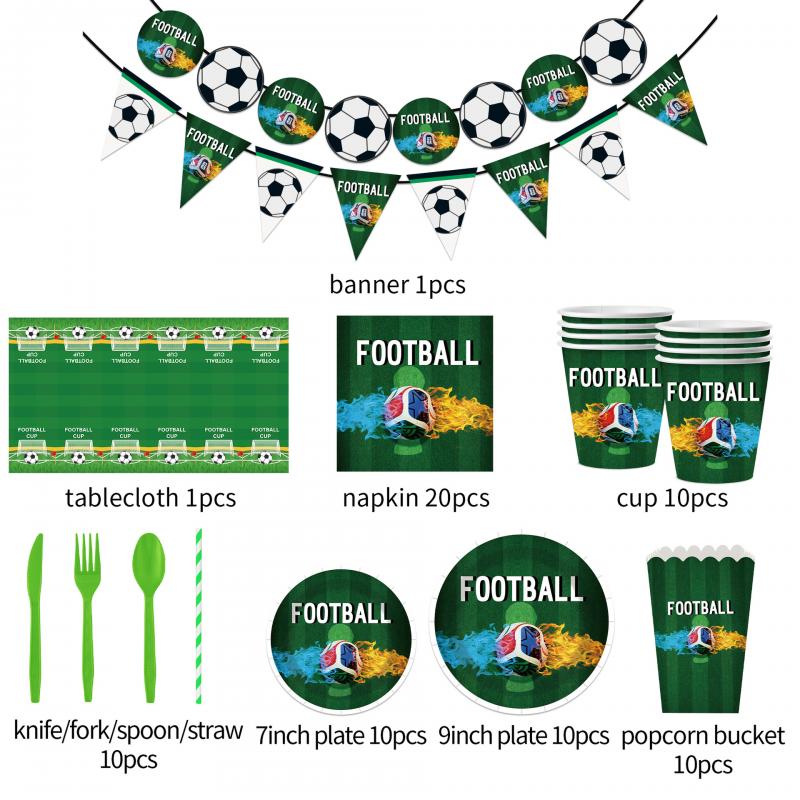 World Cup Party Decorations Set, Disposable Paper Plates Cups Banner Tablecloth, Soccer Theme Birthday Party Supplies