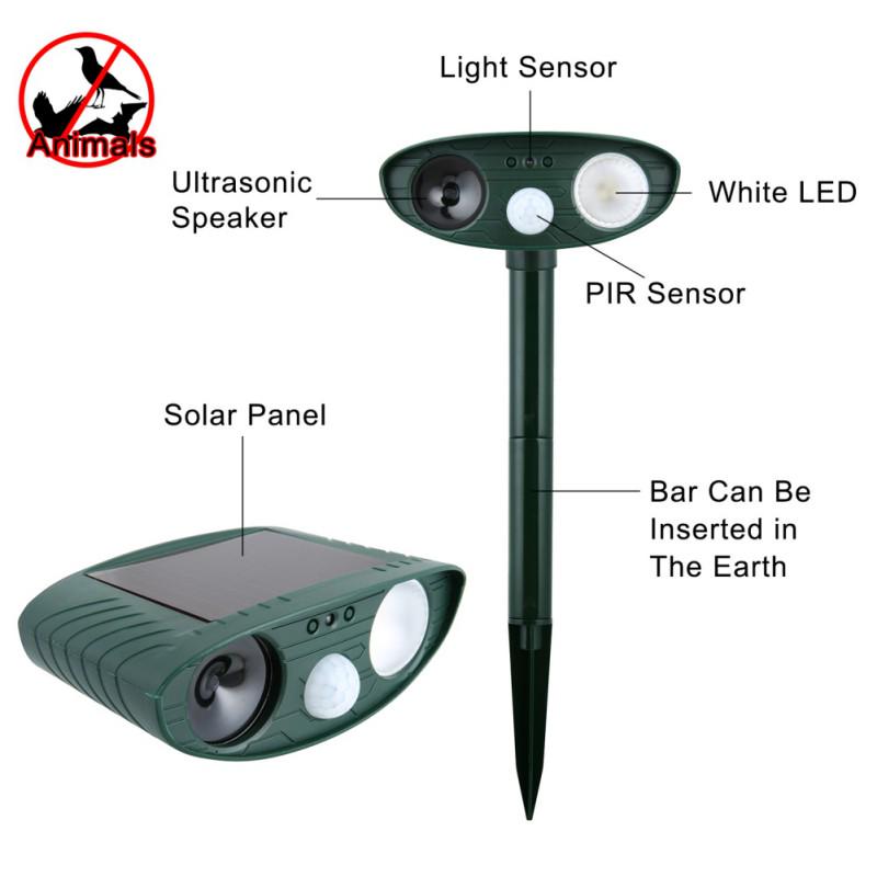 Outdoor Solar Repellent Ultrasonic Animal Pest Repellent Deterrent Scarer Powerful Flashing Light