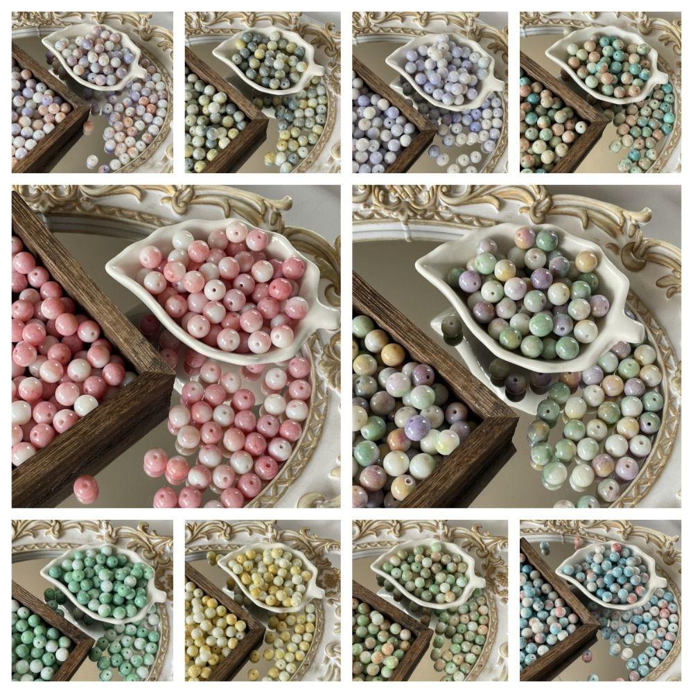 40pcs/set Makeing Bracelet Porcelain Beads Round Loose Spacer Beads Coloured Glaze Beads  Pendant