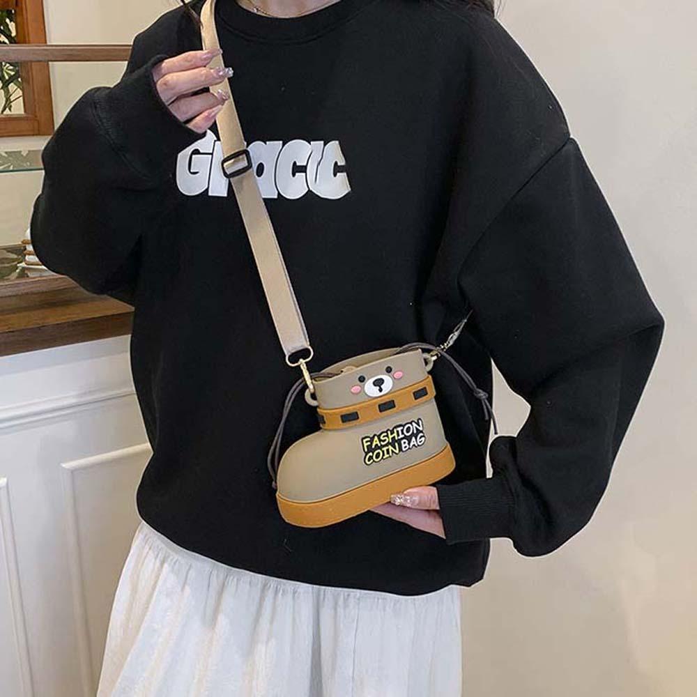 Cute Small Shoes Shape Bag Versatile Waterproof Cartoon Pouch Bear Boots Drawstring Bag Work