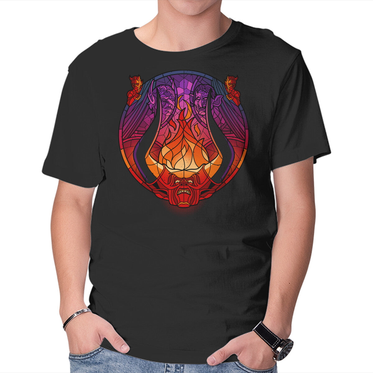 Unisex Crew Neck T-Shirt Stained Glass Darkness Graphic Short Sleeve Casual Tee XS