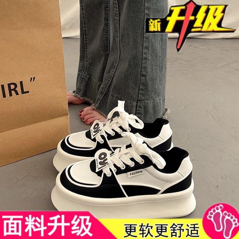 Fashion Hot selling sponge cake thick sole height increasing white shoes, fashionable lace up comfortable casual board shoes