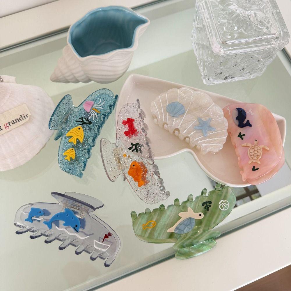 Cartoon Ocean Style Fish Hair Claw Starfish Fish Shape Grab Clip Acetate Shark Clip Headwear
