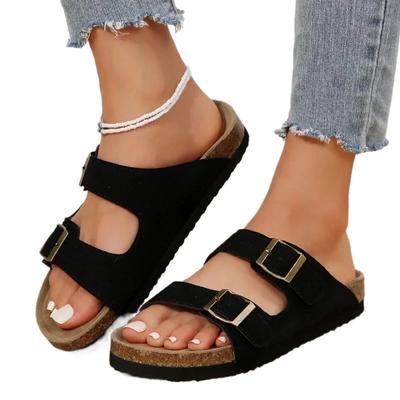 Summer Women's Shoes 2024 High Quality Solid Color Open Toe Women's Slipper Fashion Buckle Medium Heel Roman Women's Slippers