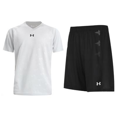 Logo Print Breathable Knitted Short Sleeve T-Shirt Basketball Training Shorts Casual Sports Set 21500531-009+21500206-001