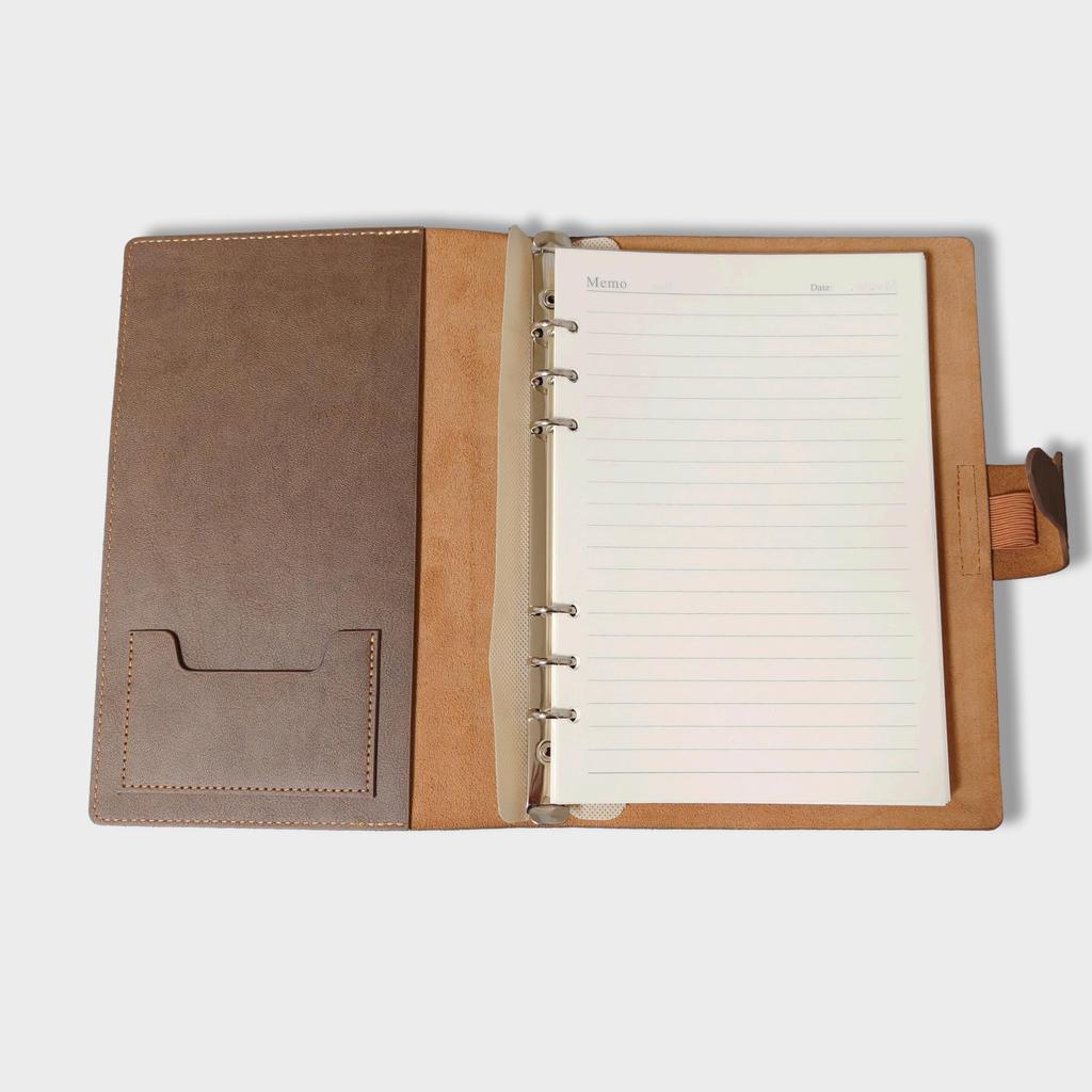 Eishindo A5 System Genuine Replaceable Business Modern Design (EI) Planner, Leather, Handmade, 6-Hole, Refills, Planner, Loose-Leaf Notebook, (Brown)