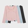 Women's Plus Size Square Collar Long-Sleeve Slimming T-Shirt for Spring