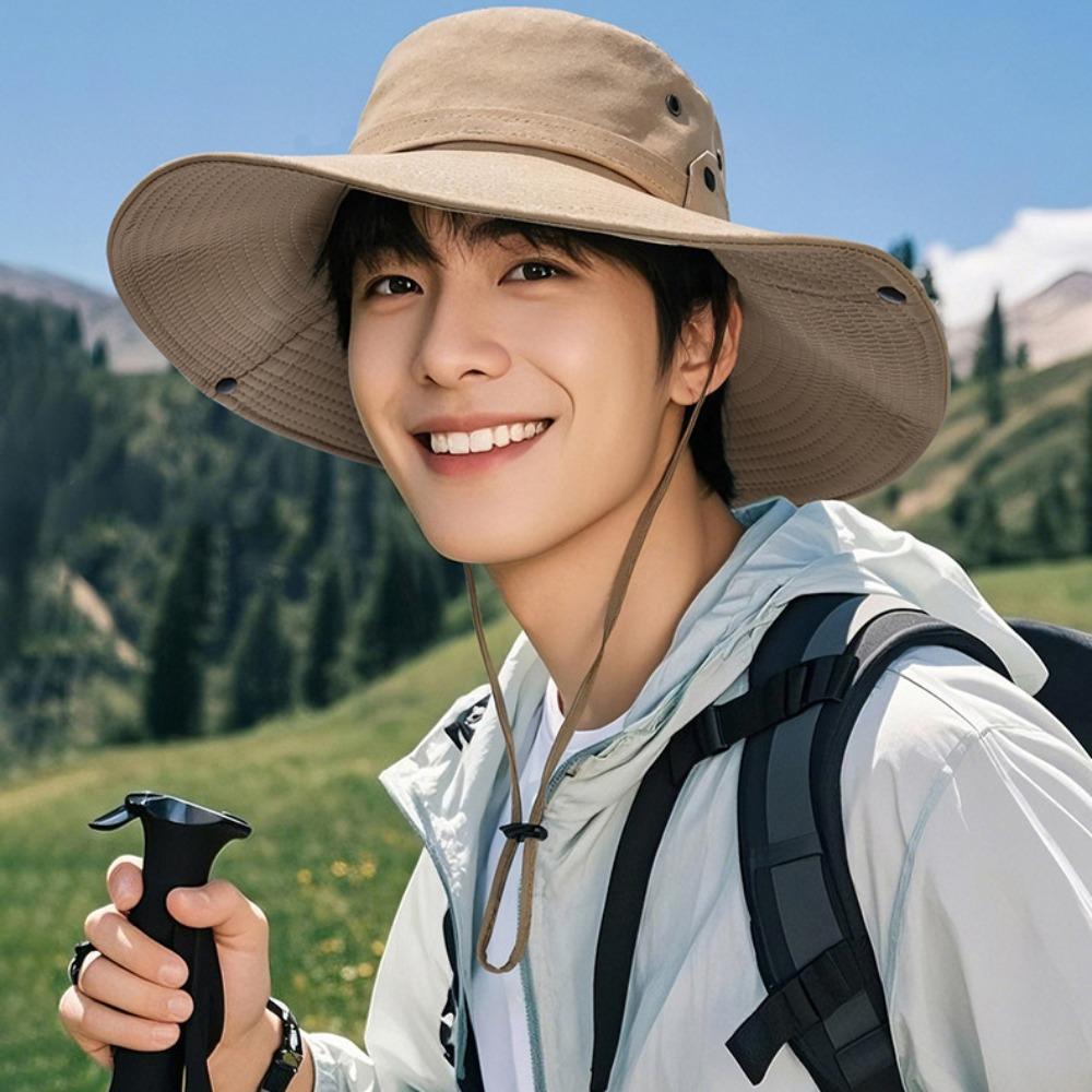 Quick-dry Hiking Fisherman Hat UV Protection Men Bucket Cap Fashion Drawstring Sun Hat  Camping