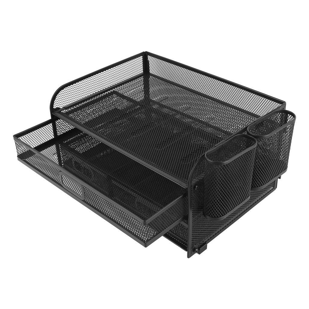 3 Tier Mesh Desk Organizer Foldable Multifunctional Metal Desk Organizer for Study Office Dormitory