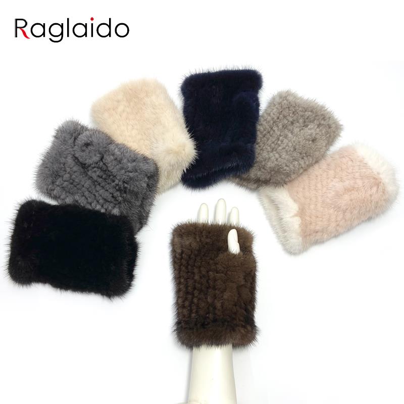 Real Mink Fur Fingerless Gloves for Women Girls Natural Fur Knitted Mittens Warm Soft Luxury Winter Gloves