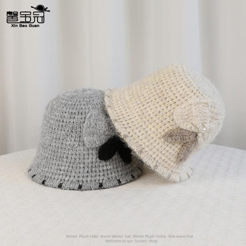 Autumn and winter warm bucket hat small face fashion ear protector basin hat versatile knitted wool hat women