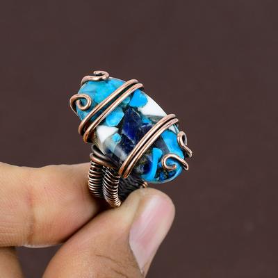 Natural Spiny Oyster Gemstone Handmade Copper Wire Wrap Gift Ring Size 7 c5B09