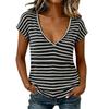 Women Casual V Neck Short Sleeve T Shirt Striped Pattern Lightweight Soft Fabric Summer Top