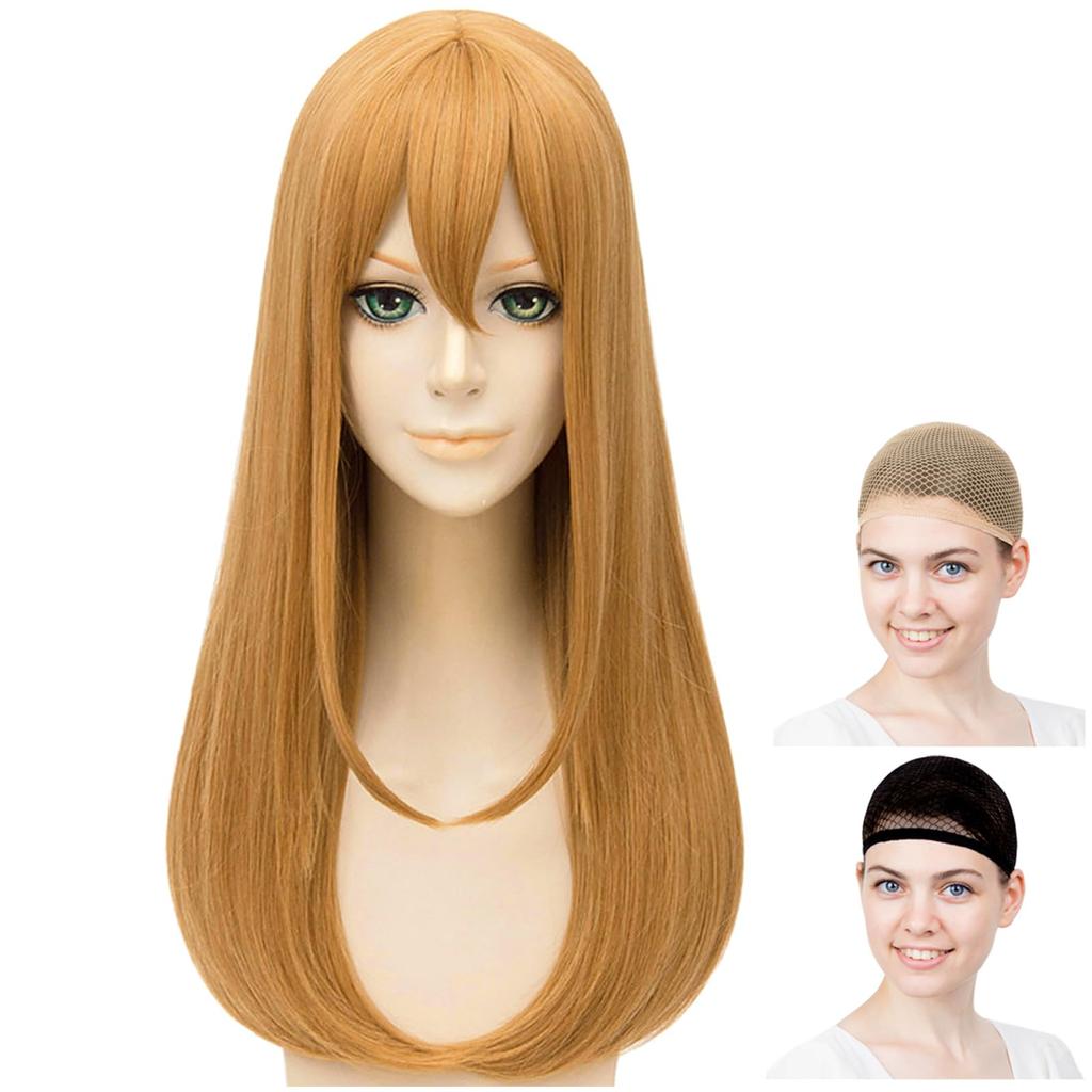 CaseEden Cosplay Wig, Long, 70cm, Heat-Resistant, Light Brown, Includes 2 Wig Nets