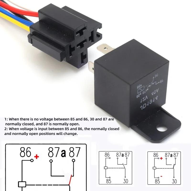 12V 5pin 40A Car Relay with SPDT Harness Sockets Color-Labeled Wires for Automotive Truck Van Motorcycle Boat Relay Harness