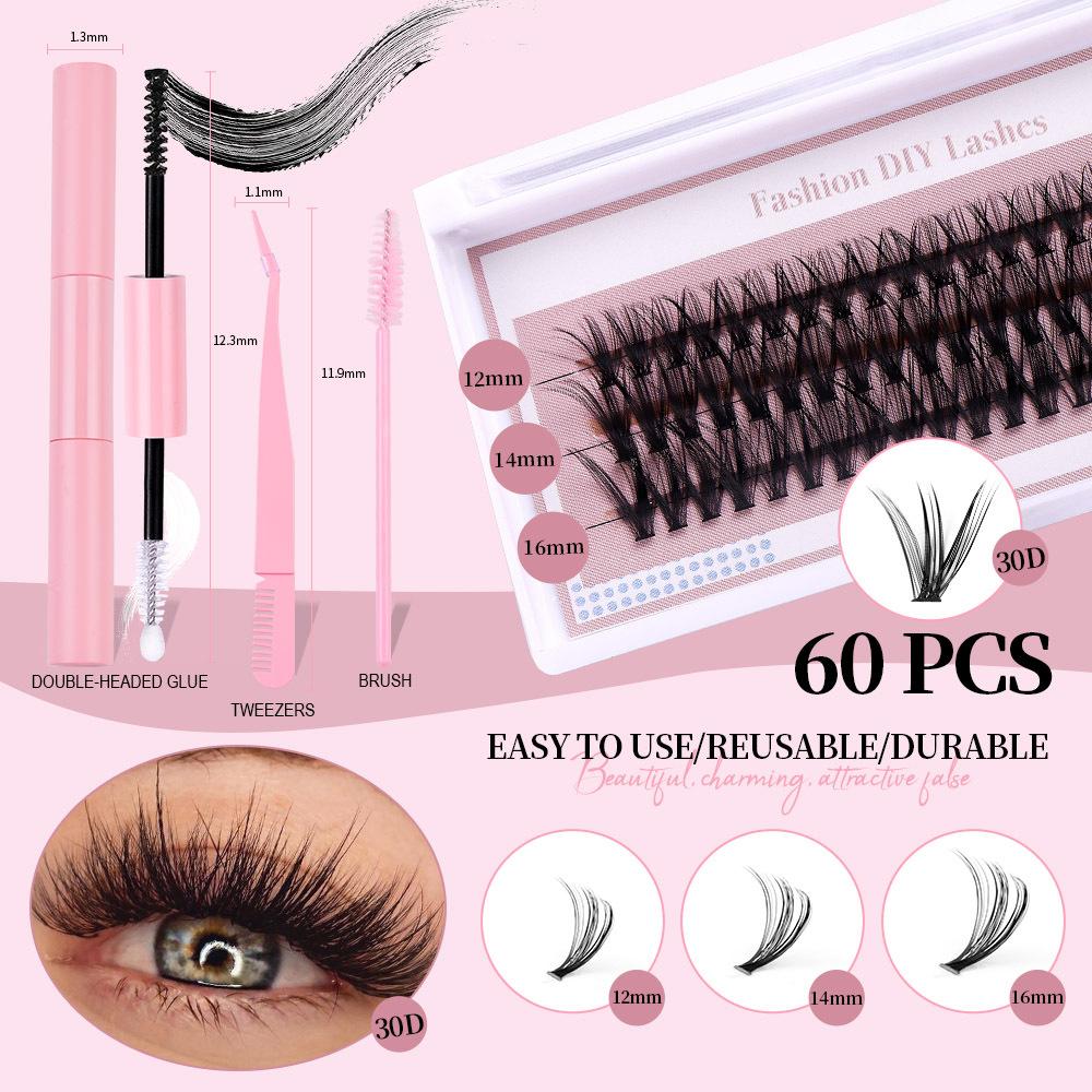 Diy Segmented False Eyelashes 3 Rows 12-16M With Glue Tweezers Set Combination Eyelashes