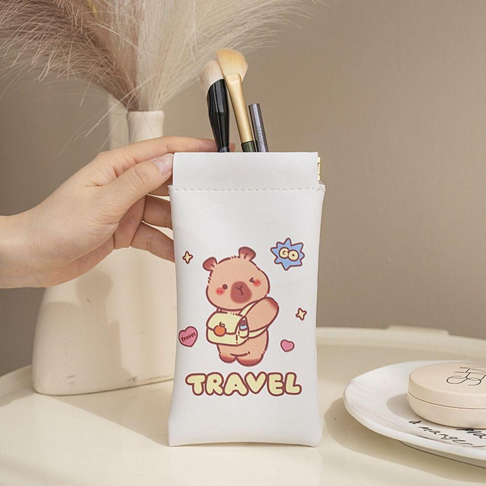 

3pcs/set Kawaii Glasses Bag Pu Leather Lipstick Storage Bag Self-closing Coin Purse Outdoor Capybara