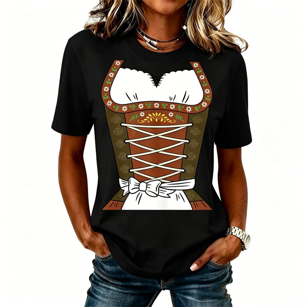 Women’s Casual Round Neck Short Sleeve Pullover T-Shirt with Festival Graphic Print Relaxed Fit Comfortable Style Top