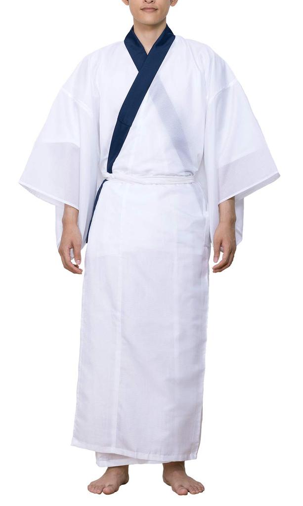 Long undergarment for with half for men white background x blue [KYOETSU] summer, silk, washable, undergarment, collar, (L, collar)