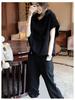 Women's Korean Style Summer Hooded Short-Sleeve Sweater and Casual Harem Pants Two-Piece Set