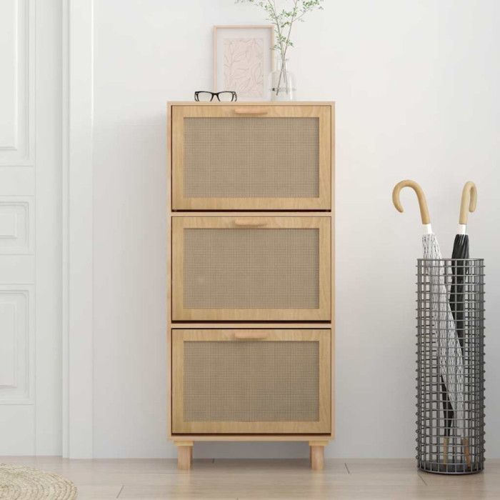 VidaXL Armoire à chaussures Marron 52x25x115cm Bois d'ingénierie/rotin 345650