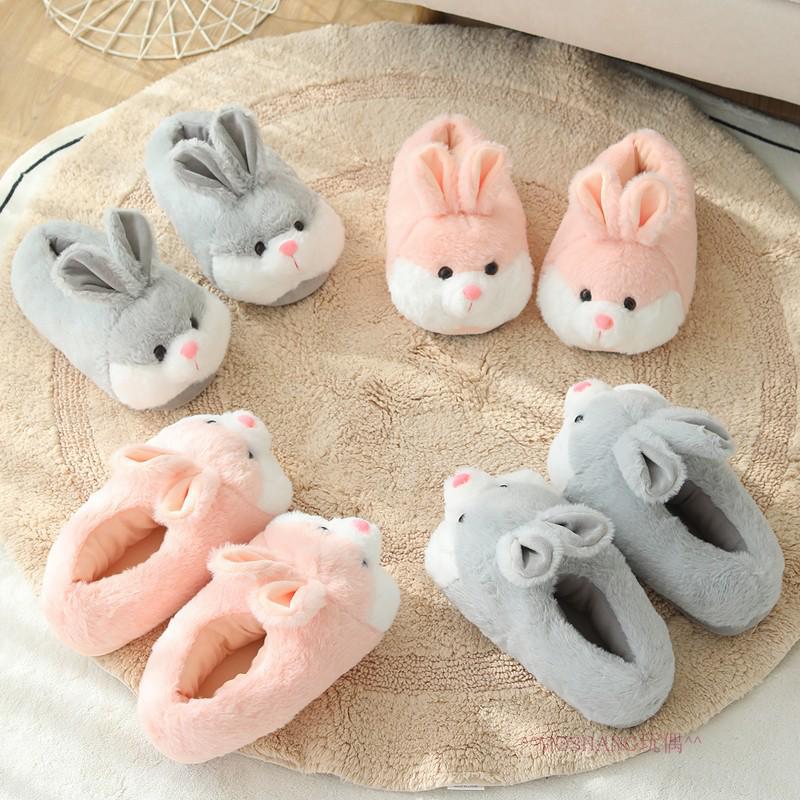 Autumn Winter Cute Rabbit Plush Slippers - Thickened Warm Cotton Shoes for Women