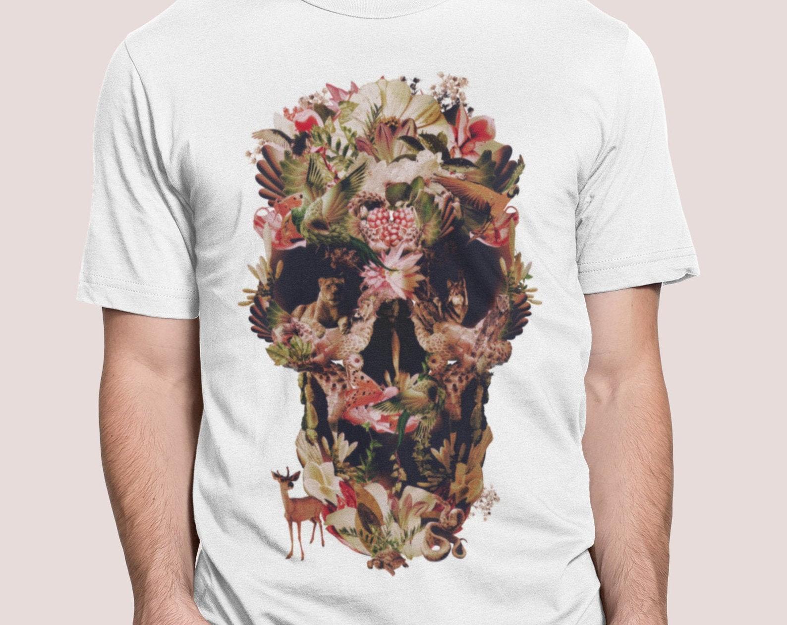 Jungle Flower Skull Men s Graphic Tee - Bella Canvas Print 2XL
