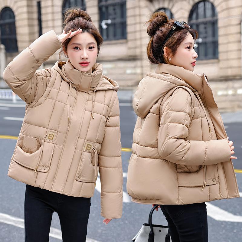 New Down Cotton-padded Jacket with Removable Sleeves, Short Vest In Autumn and Winter, Loose Two-wear Vest Jacket.
