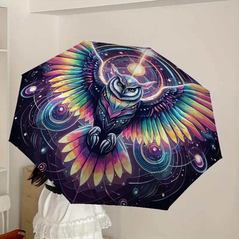 1pc Colorful Cosmic Owl Mandala Umbrella with Plastic Handle,Suitable for All Seasons Home Travel Outdoor UmbrellaDD1488