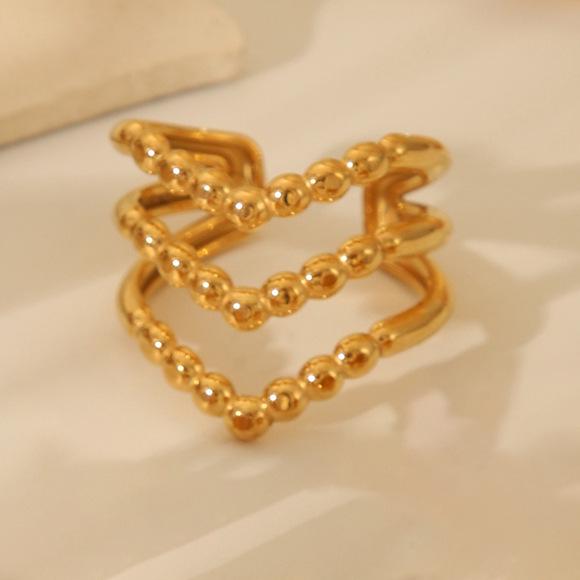 Inel deschis contemporan european și american din oțel inoxidabil placat cu aur de 18k pentru femei - Bijuterii versatile, elegante cu personalitate