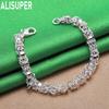 925 Sterling Silver Simple Interlocking Side Chain Exquisite Bracelet Gift Jewelry