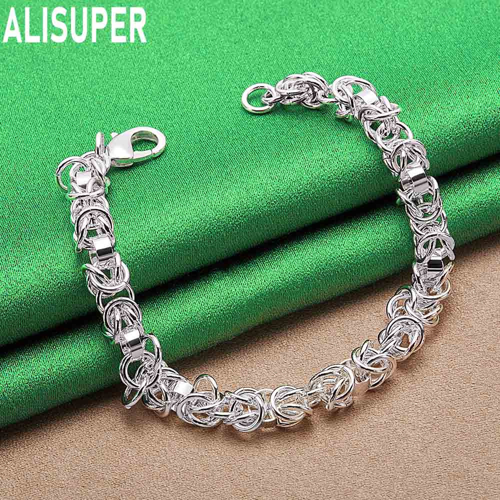 925 Sterling Silver Simple Interlocking Side Chain Exquisite Bracelet Gift Jewelry
