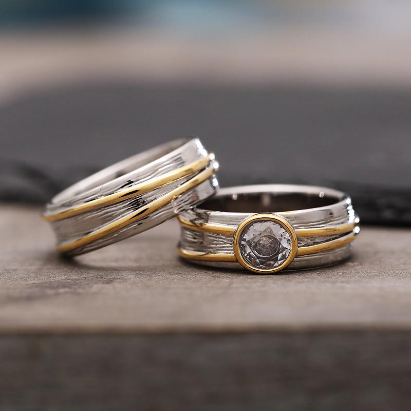 Huitan Stylish Rings with Irregular Line Design Brilliant Vintage Two-tone Finger Accessories Delicate Charming Party Jewelry